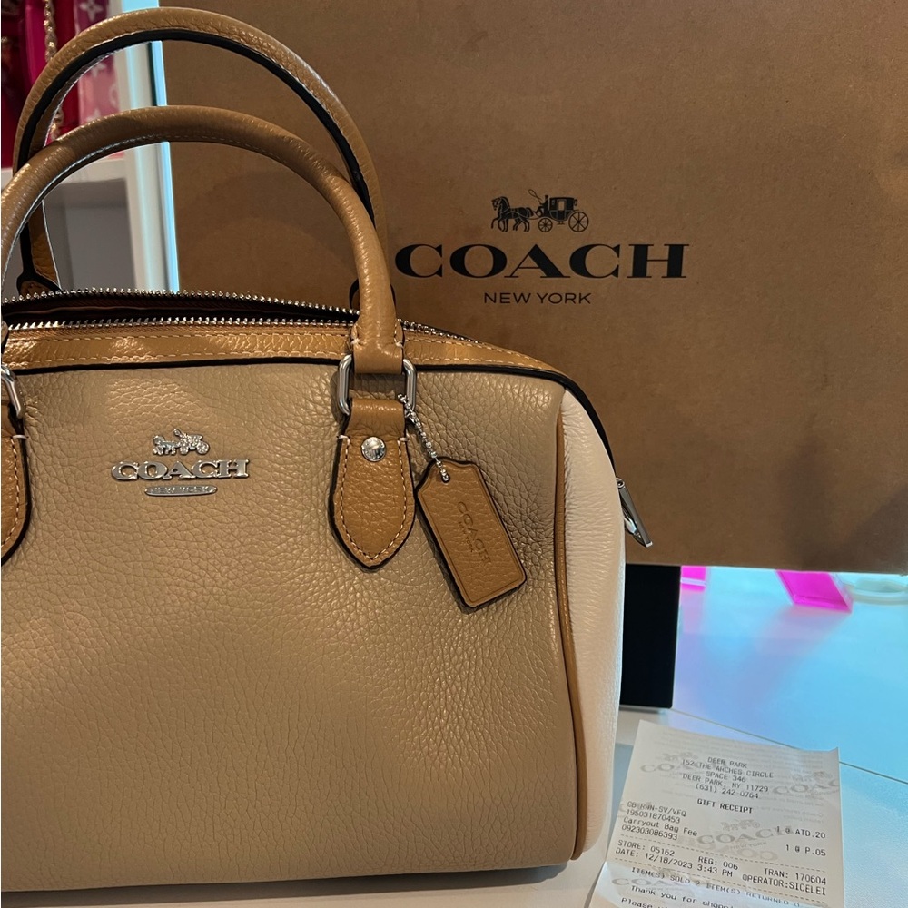 Coach Rowan Satchel. Colorblock Pebble Leather Sandy Beige